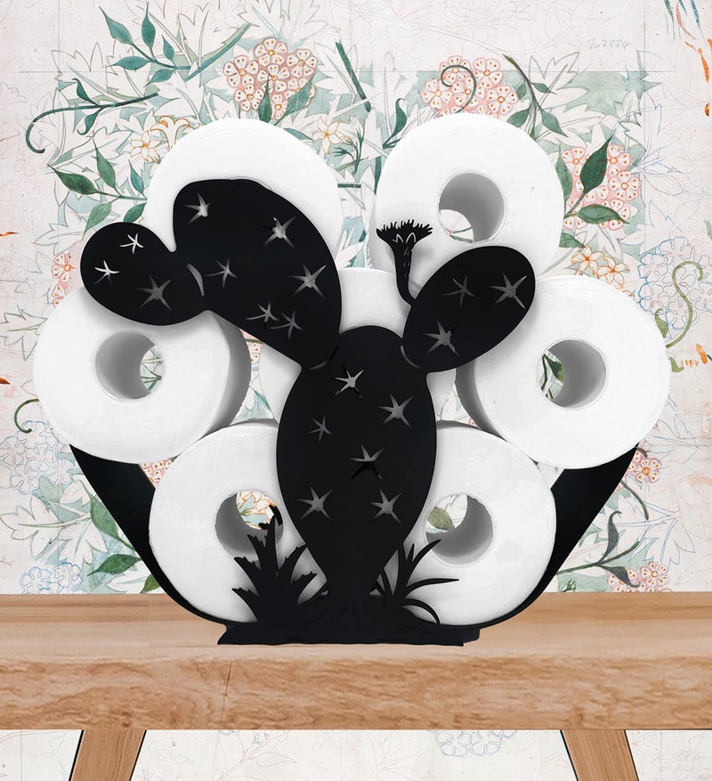 Euiroet Black Cactus Metal Toilet Tissue Holder, Decorative FreeStanding Paper Holder for Bathrooms, Organizer Holds Extra 8 Rolls - Image 3